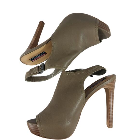 LUMIANI! TAUPE BROWN/GRAY VEGAN LEATHER STILETTO, PLATFORM, PEEP TOE HEELS! 10M - Picture 5 of 11